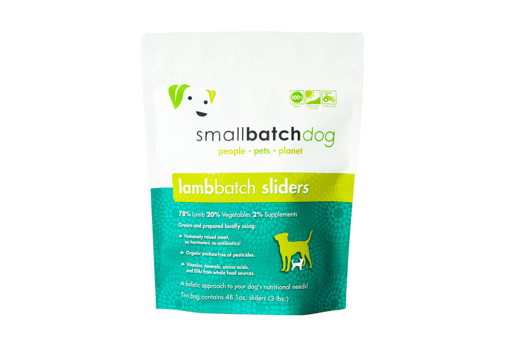 SmallBatch Frozen Raw Dog Food - Lamb Sliders 3lb Bag - 48 1oz sliders