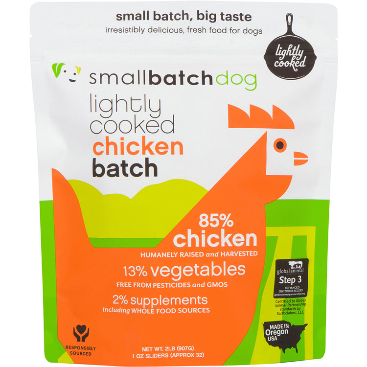 SmallBatch Frozen Lightly Cooked Dog Food - Chicken Sliders 2lb Bag - 32 1oz sliders