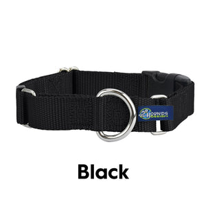 2 Hounds Design 5/8” Wide Solid Colored Buckle Martingale COMBO Collar - Black -