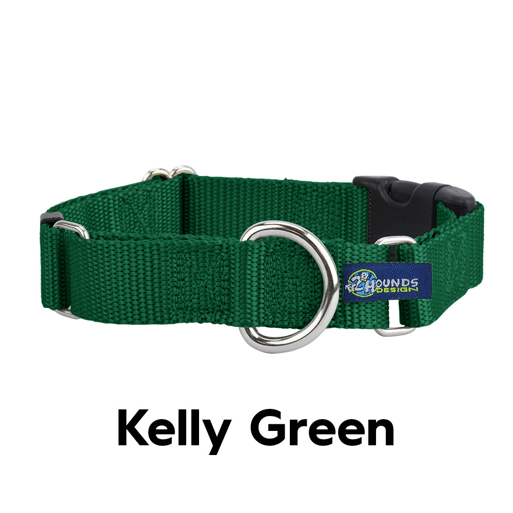 2 Hounds Design 5/8” Wide Solid Colored Buckle & Martingale COMBO Collar - Kelly Green -