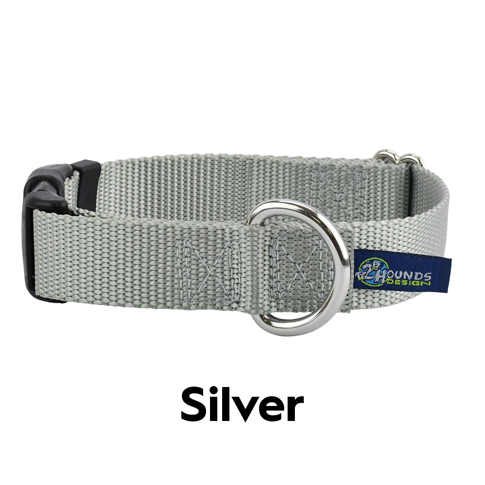 2 Hounds Design 5/8” Wide Solid Colored Side Release Collar - Silver -