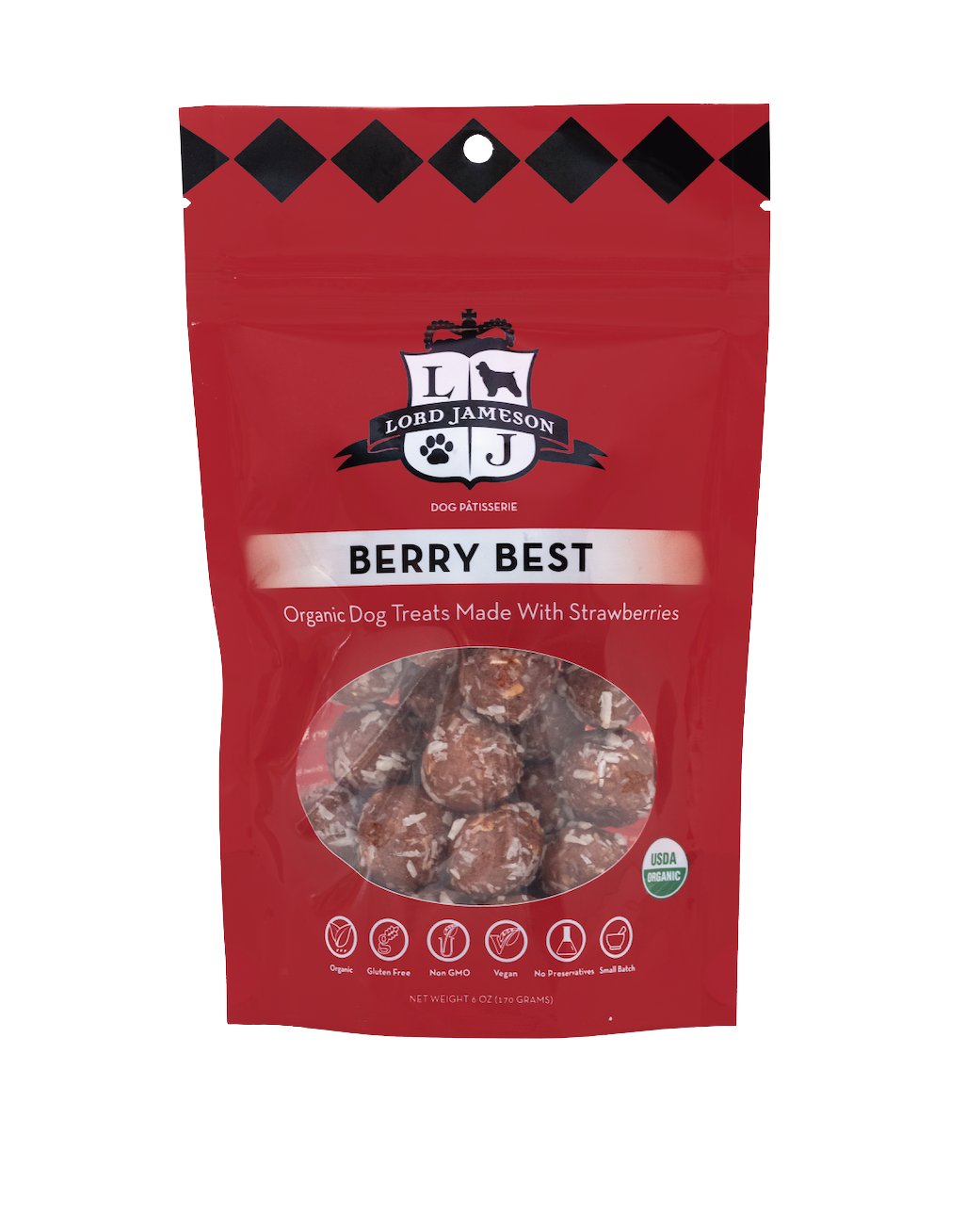Lord Jameson Organic Dog Treats Berry Best - Strawberries, Beets + Coconut 6oz Bag