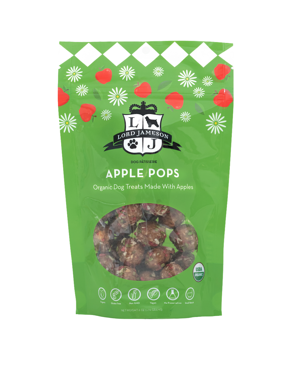 Lord Jameson Organic Dog Treats Apple Pops - Apple + Coconut 6oz Bag