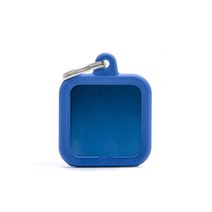 My Family USA Pet Tag - Silencer Integrated "Hushtag" - Blue Square Aluminum Blue Rubber - Large