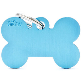 My Family USA Pet Tag - Basic Aluminum - Bone Light Blue - Large