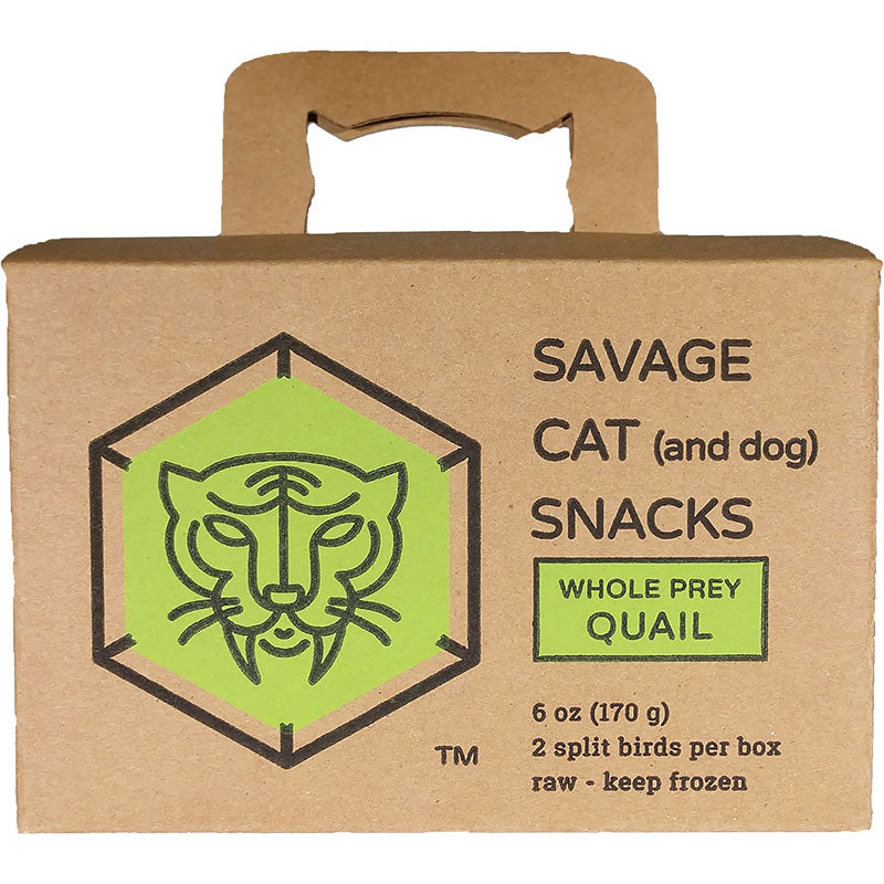 Savage Cat & Dog Snacks - Frozen Whole Prey Quail - 2 split birds per box 6oz (170g)