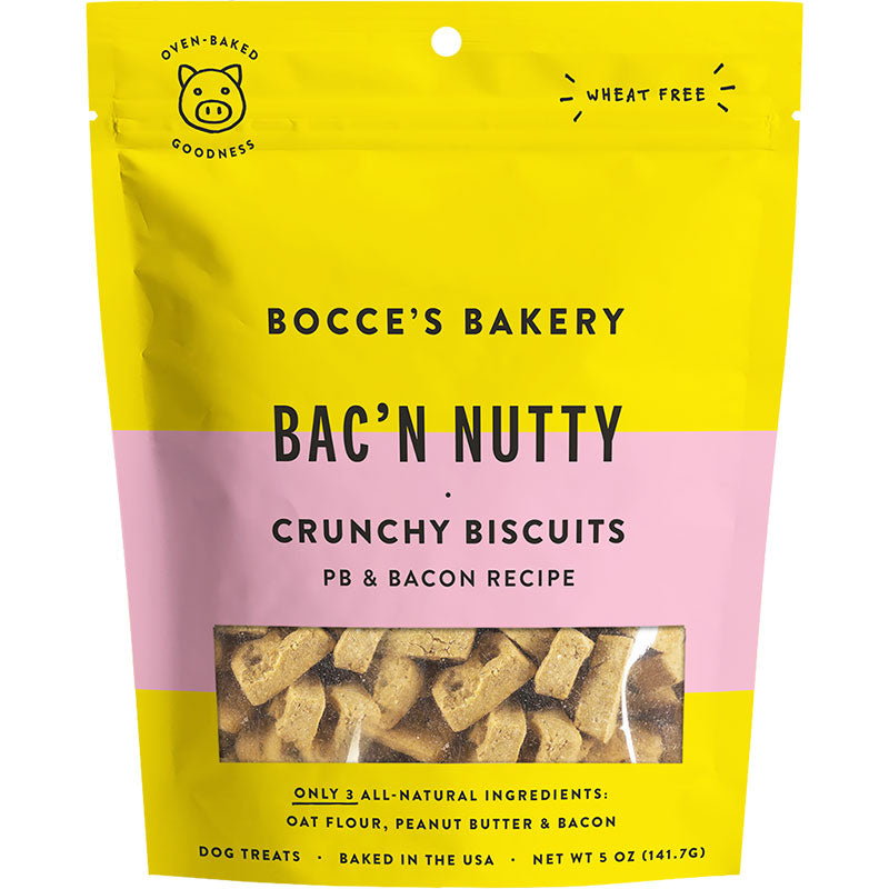 Bocce’s Everyday Crunchy Dog Biscuits - Bac'N Nutty 5oz bag
