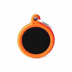My Family USA Pet Tag - New "Hushtag" - Black Circle Aluminum Orange Rubber - Large