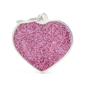 My Family USA Pet Tag - Glitter Apoxie Shapes "Shine" - Heart Glitter Pink - Large