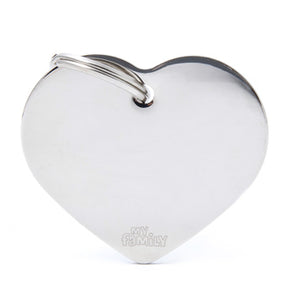 My Family USA Pet Tag - Basic Chrome - Heart Chromed Brass - Large