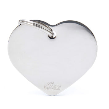 My Family USA Pet Tag - Basic Chrome - Heart Chromed Brass - Large