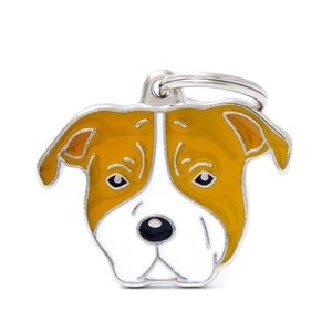 My Family USA Pet Tag - Dog Breeds - American Staffordshire Terrier - Brown & White