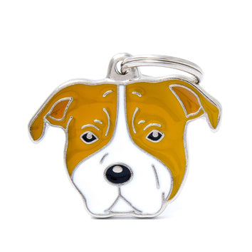 My Family USA Pet Tag - Dog Breeds - American Staffordshire Terrier - Brown & White