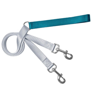 2 Hounds Design Double Connection Training Leash - 1" Wide Teal/Silver