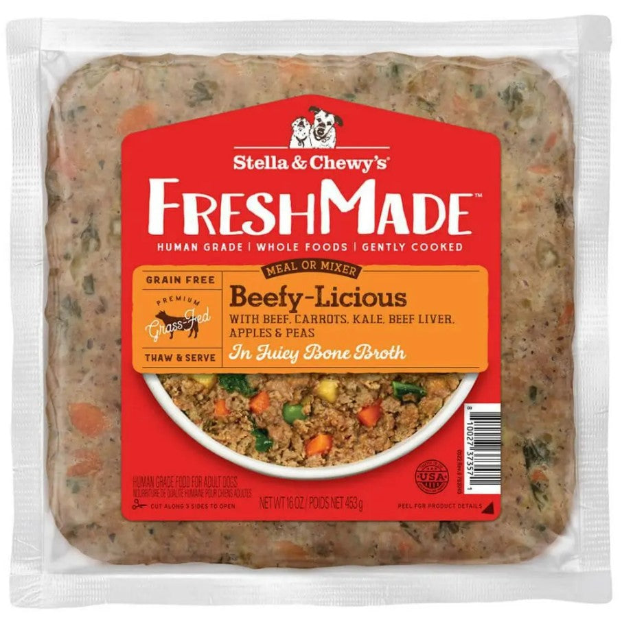 Stella & Chewy's Frozen Gently Cooked Dog Food Freshmade Beefy-Licious 16oz Bag