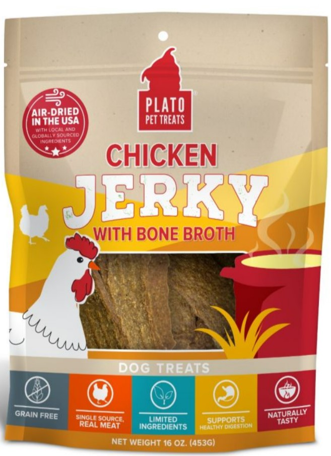 Plato Jerky Chicken & Bone Broth 16oz Bag