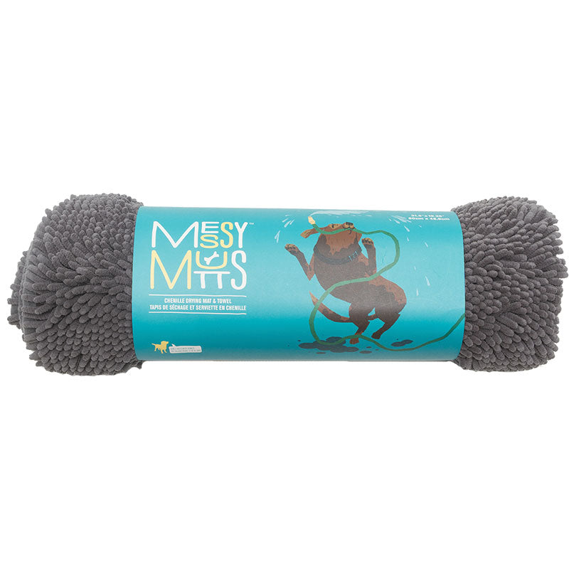 Messy Mutts Dog Drying Mat & Towel with Hand Pockets - Grey Small (31.5