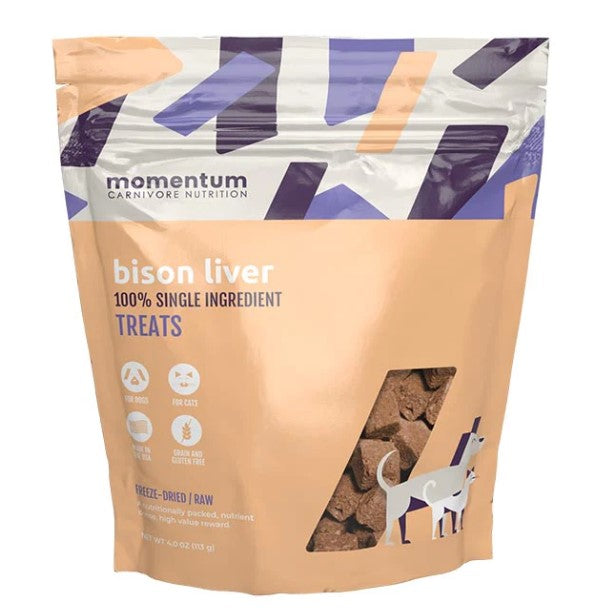 Momentum Single Ingredient Freeze-Dried Dog & Cat Treats - Bison Liver 4oz Bag