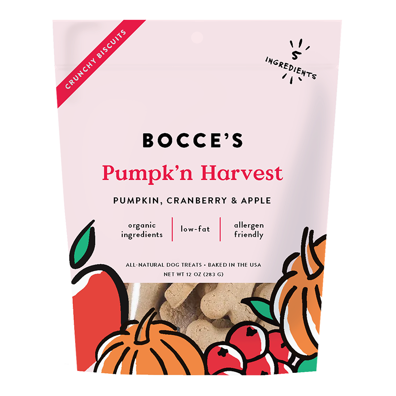 Bocce’s Small Batch Crunchy Dog Biscuits - Pumpk'n Harvest 12oz Bag