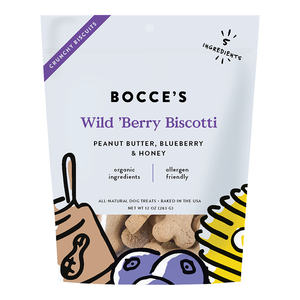 Bocce’s Small Batch Crunchy Dog Biscuits - Wild 'Berry Biscotti 12oz Bag