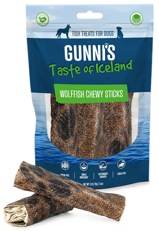 Gunni's Dog Treats Wolffish Chewy Sticks 3ct 3oz bag