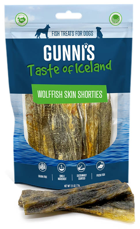 Gunni's Dog Treats Wolffish Skin Shorties 2.5oz bag