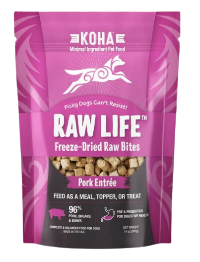 KOHA Raw Life Freeze-Dried Dog Food Raw Bites Pork Entrée 14oz Bag