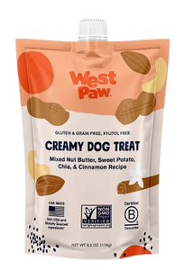 West Paw Creamy Dog Treat Mixed Nut Butter, Sweet Potato, Chia & Cinnamon 6.2oz pouch
