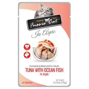 Fussie Cat Wet Cat Food Grain Free Premium Tuna with Ocean Fish Formula in Aspic 2.47oz Pouch Single