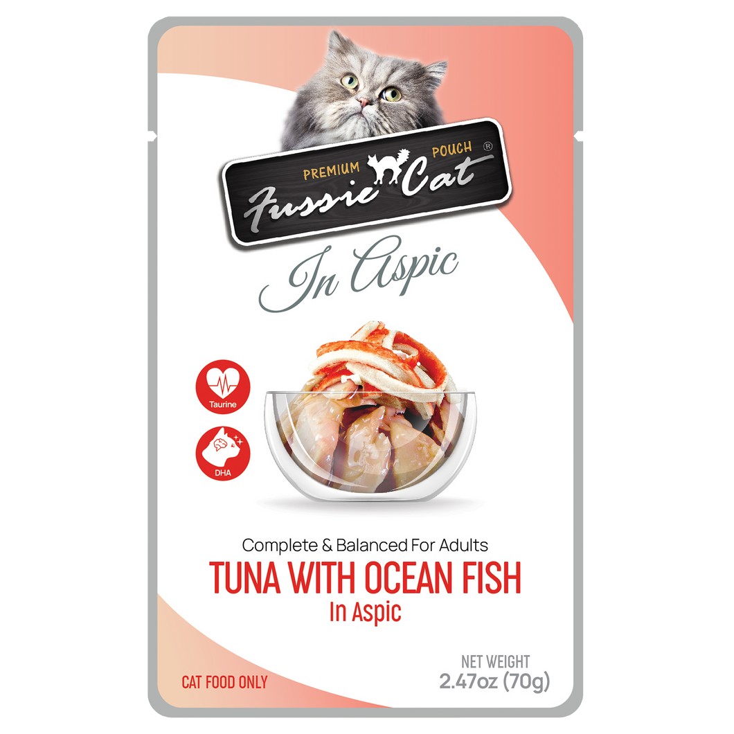 Fussie Cat Wet Cat Food Grain Free Premium Tuna with Ocean Fish Formula in Aspic 2.47oz Pouch Single