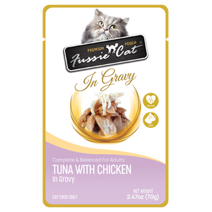Fussie Cat Wet Cat Food Grain Free Premium Tuna with Chicken Formula in Gravy 2.47oz Pouch Single