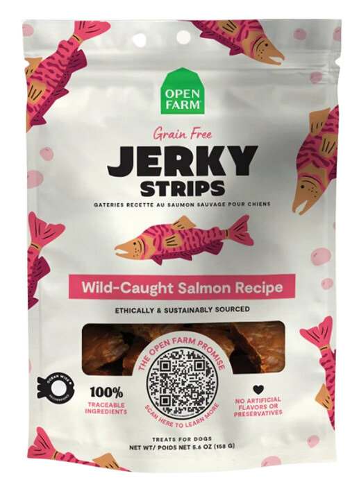 Open Farm Grain Free Jerky Strips Salmon 5.6oz Bag