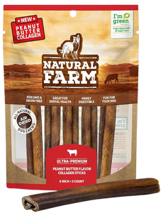 Natural Farm Collagen Sticks Peanut Butter Flavor 6" 5-Pack Bag