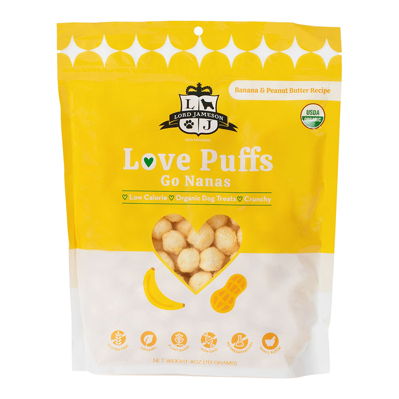 Lord Jameson Organic Dog Treats - Love Puffs - Go Nanas 4oz Bag